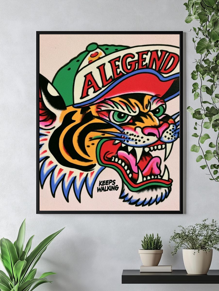 Legend Tiger Tattoo Illustration Poster. — room view 4