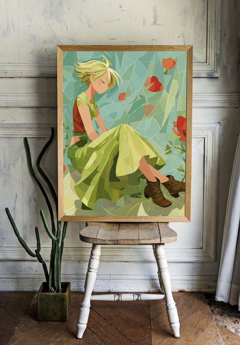 Dreamy Girl in Flowers Illustration Poster. — room view 1