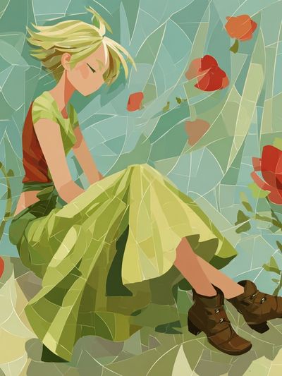 Dreamy Girl in Flowers Illustration Poster. poster print