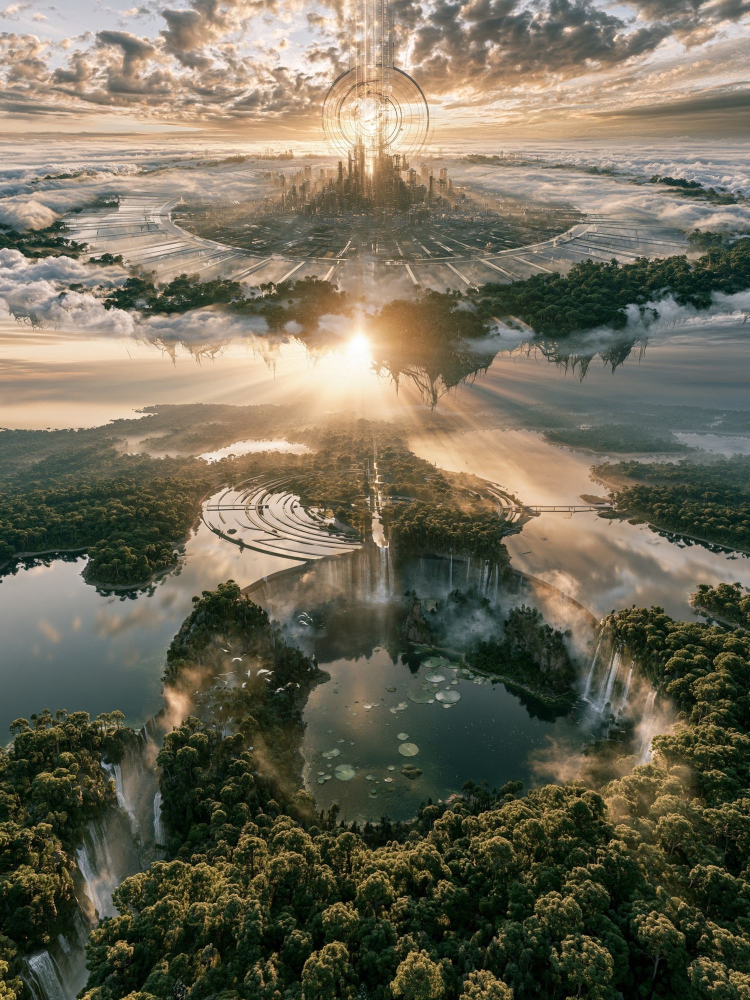 Floating Futuristic Cityscape Poster. poster — illustration art