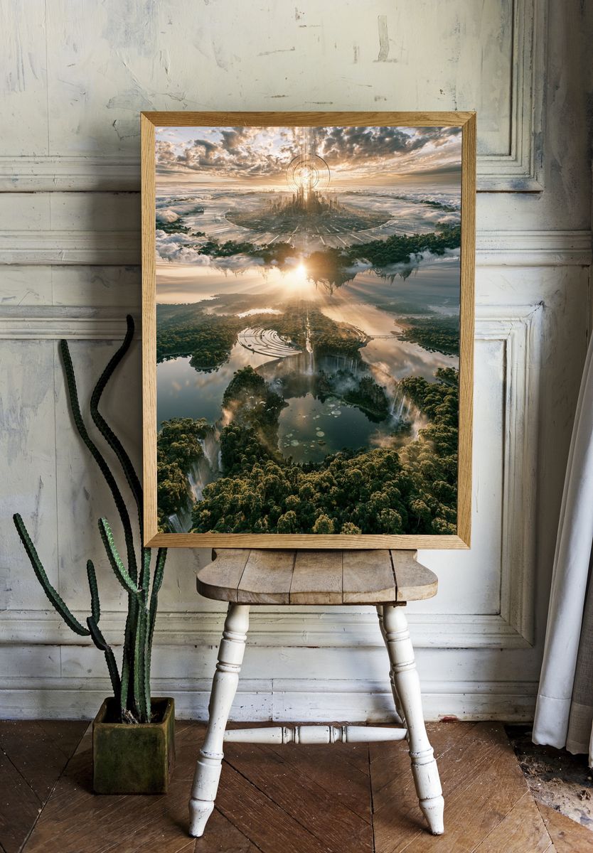 Floating Futuristic Cityscape Poster. — room view 1