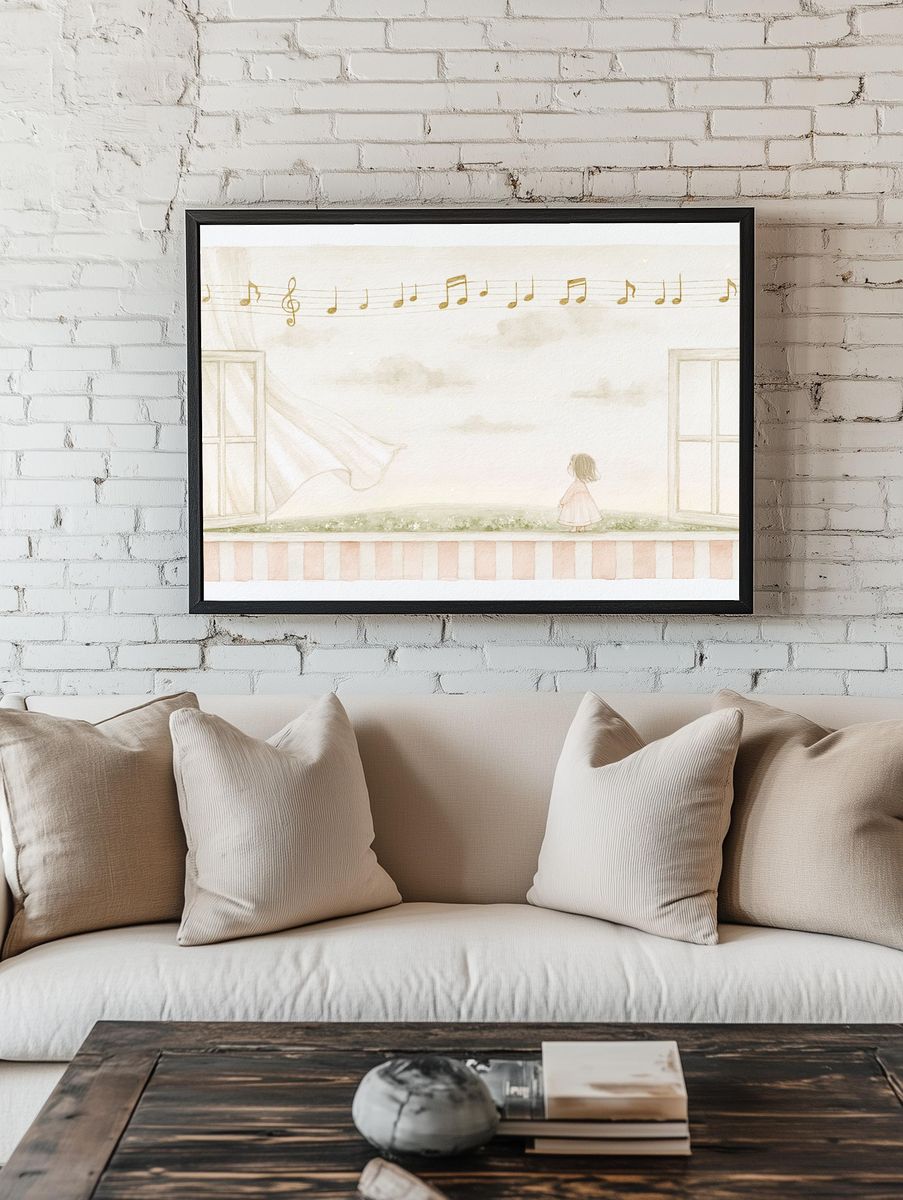 Dreamy Music Room Illustration Poster. — room view 1