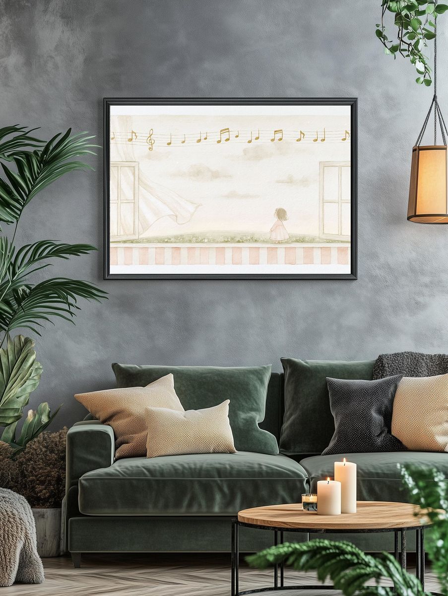 Dreamy Music Room Illustration Poster. — room view 4
