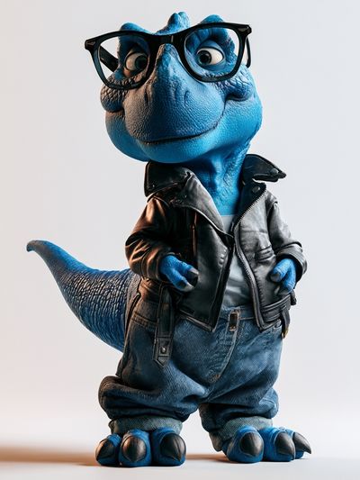 Blue Dino in Leather Jacket Poster.
