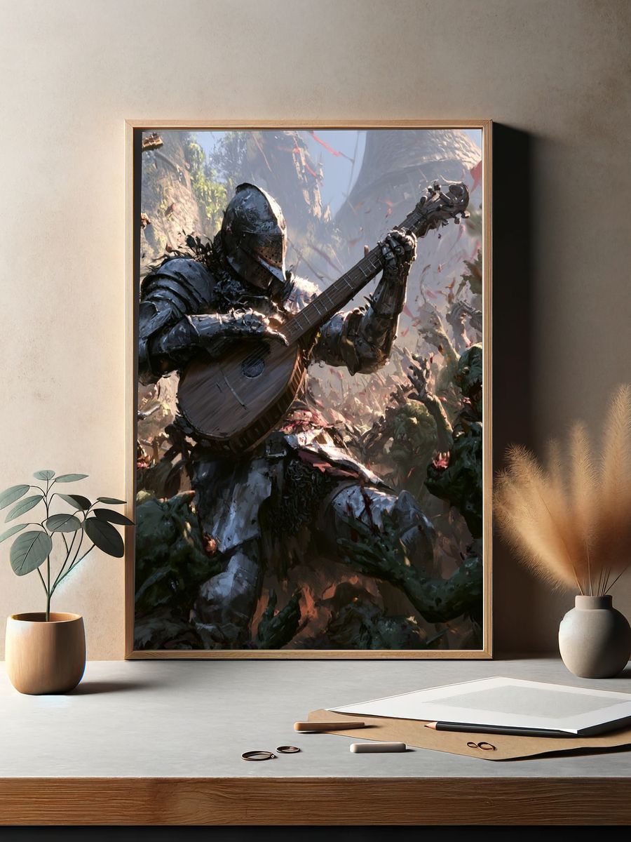 Armored Bard Battle Illustration Poster. — room view 2
