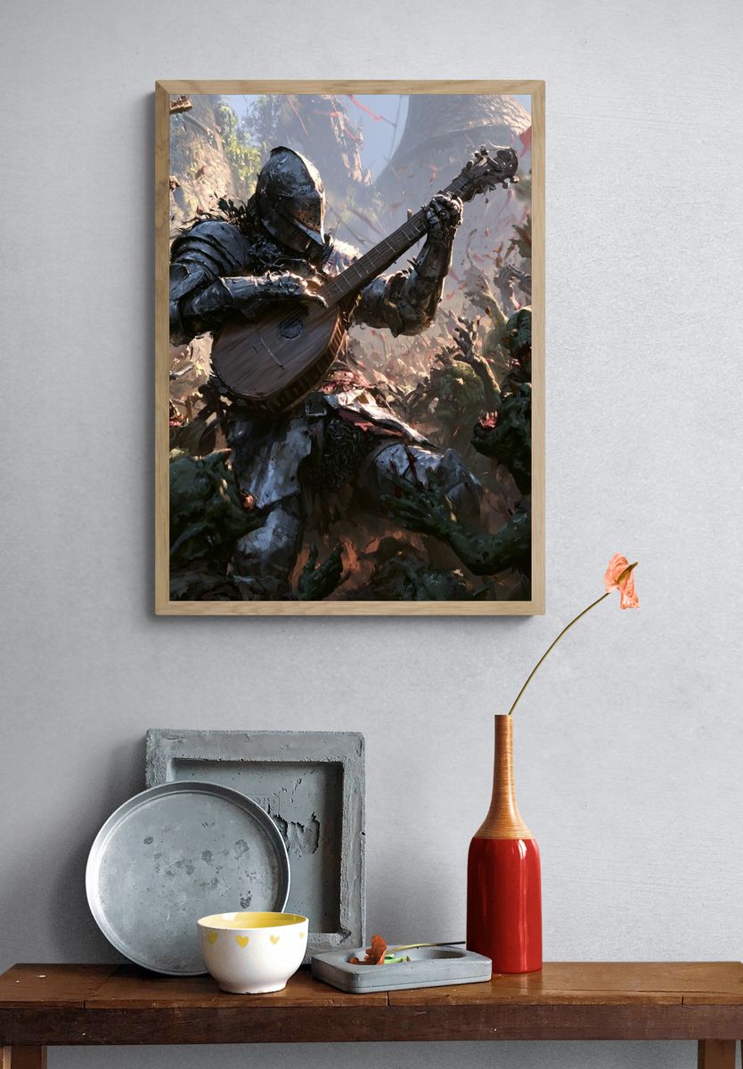 Armored Bard Battle Illustration Poster. — room view 3