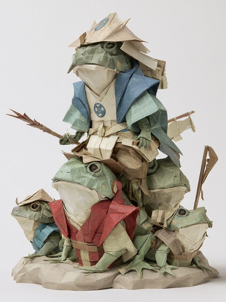 Origami Frog Stack Illustration Print. poster detail