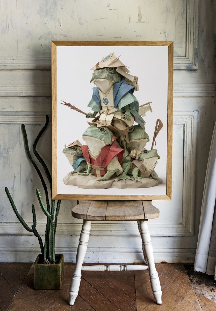 Origami Frog Stack Illustration Print. room preview