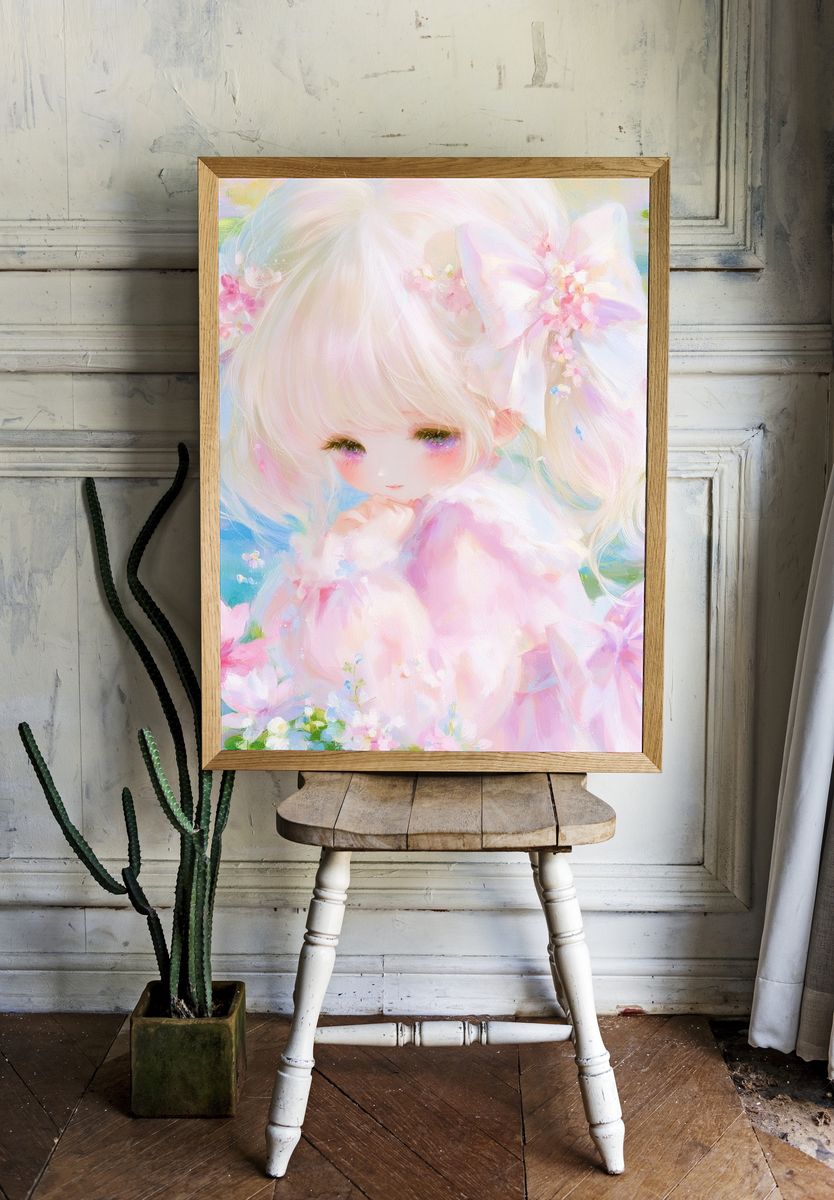 Pastel Doll Girl Illustration Poster. — room view 1