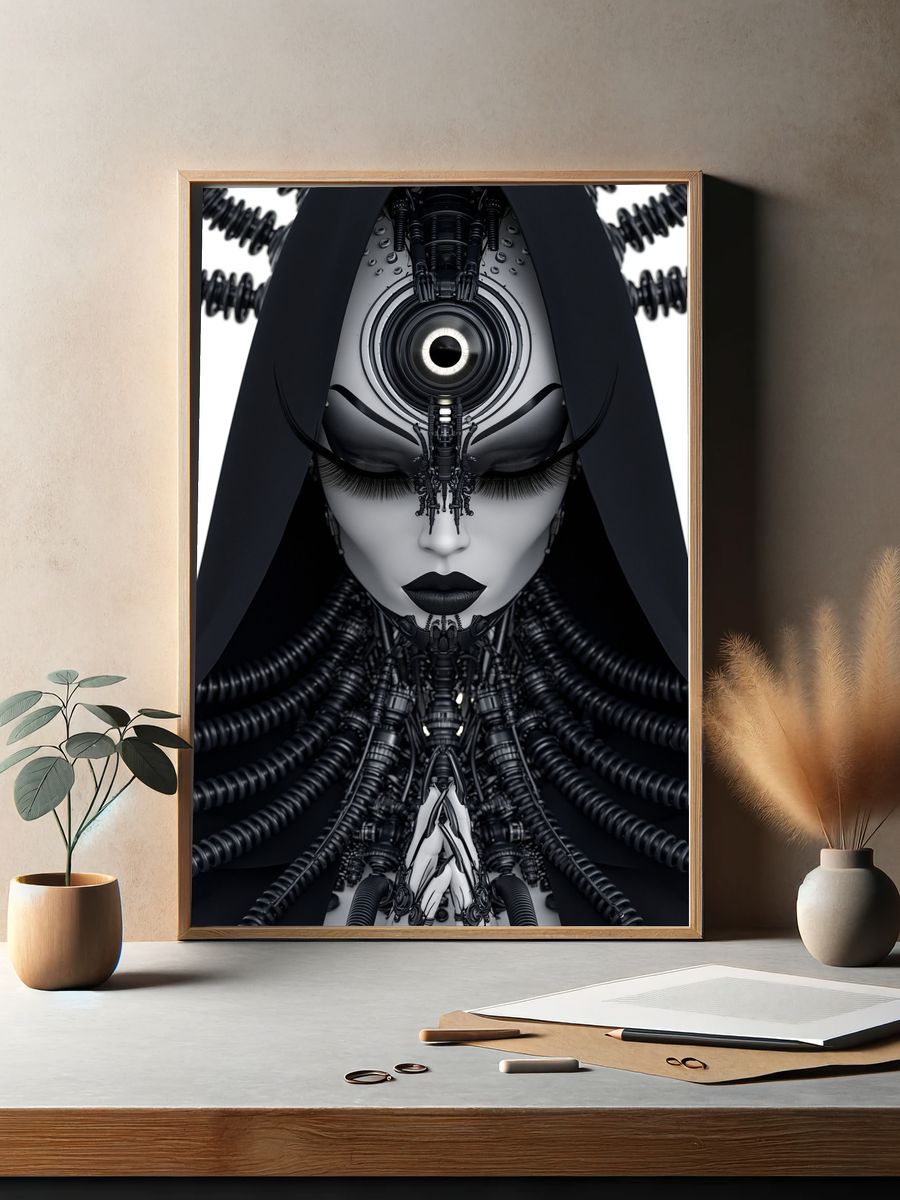 Cybernetic Goddess Portrait Print. — room view 2
