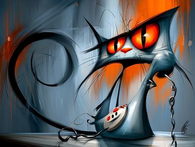 Surreal Cat Telephone Illustration Poster. poster