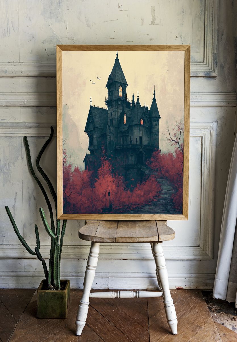 Haunted Gothic Manor Illustration Poster. — room view 1
