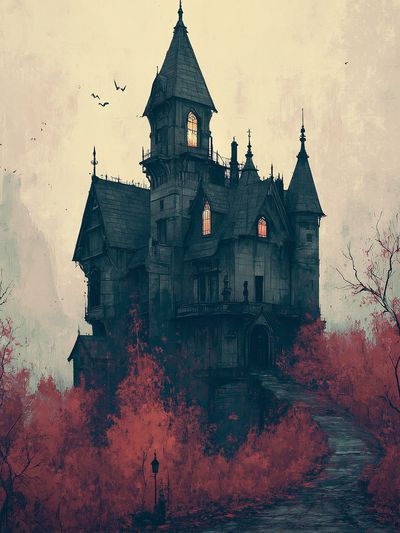 Haunted Gothic Manor Illustration Poster.