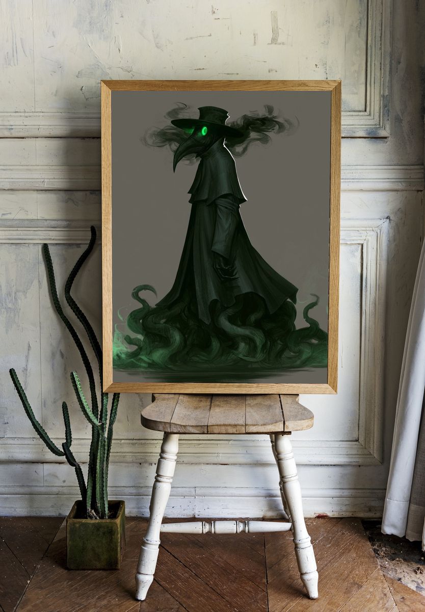 Plague Doctor Digital Art Poster. room preview