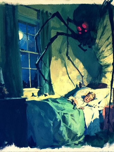Spider in Bedroom Illustration Poster.