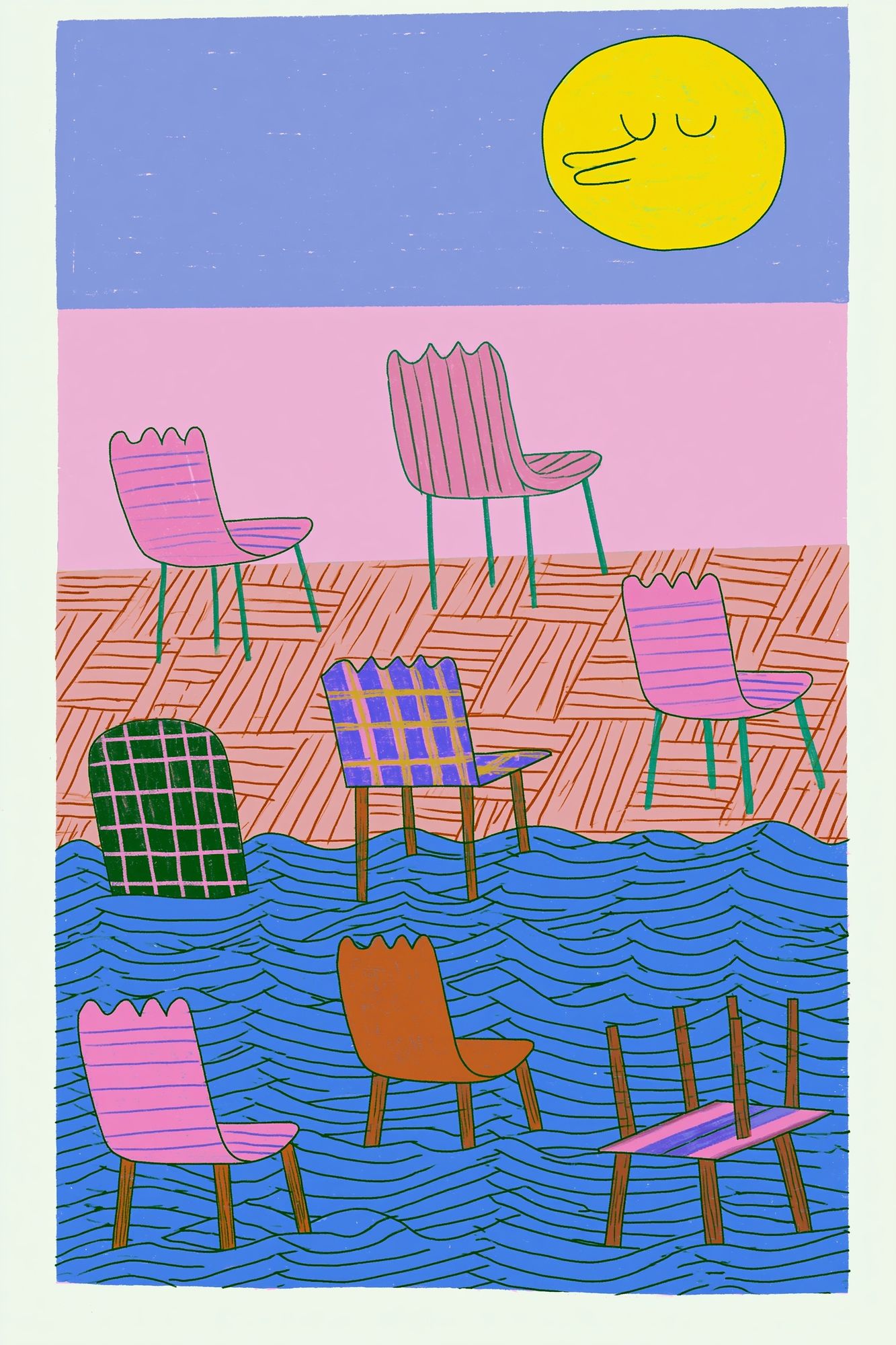 Dreamy Chairs Illustration Poster. poster detail
