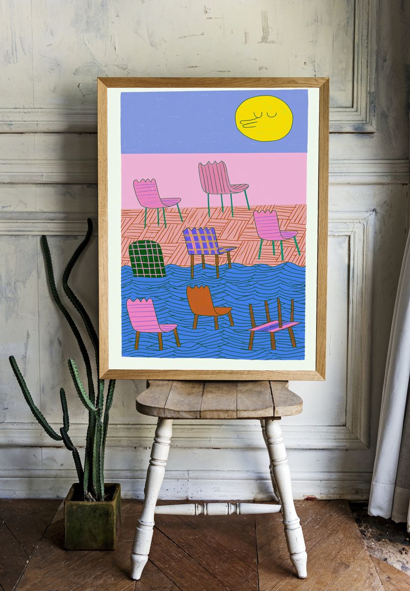 Dreamy Chairs Illustration Poster. — room view 1