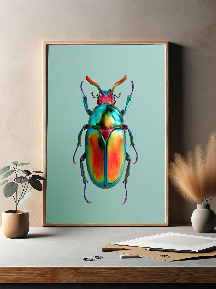 Rainbow Beetle Illustration Poster. — room view 2