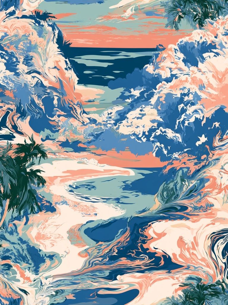 Tropical Ocean Swirl Illustration Poster. poster — illustration art