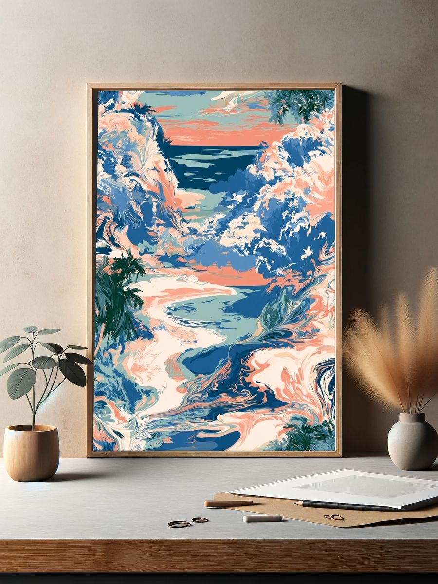 Tropical Ocean Swirl Illustration Poster. — room view 2
