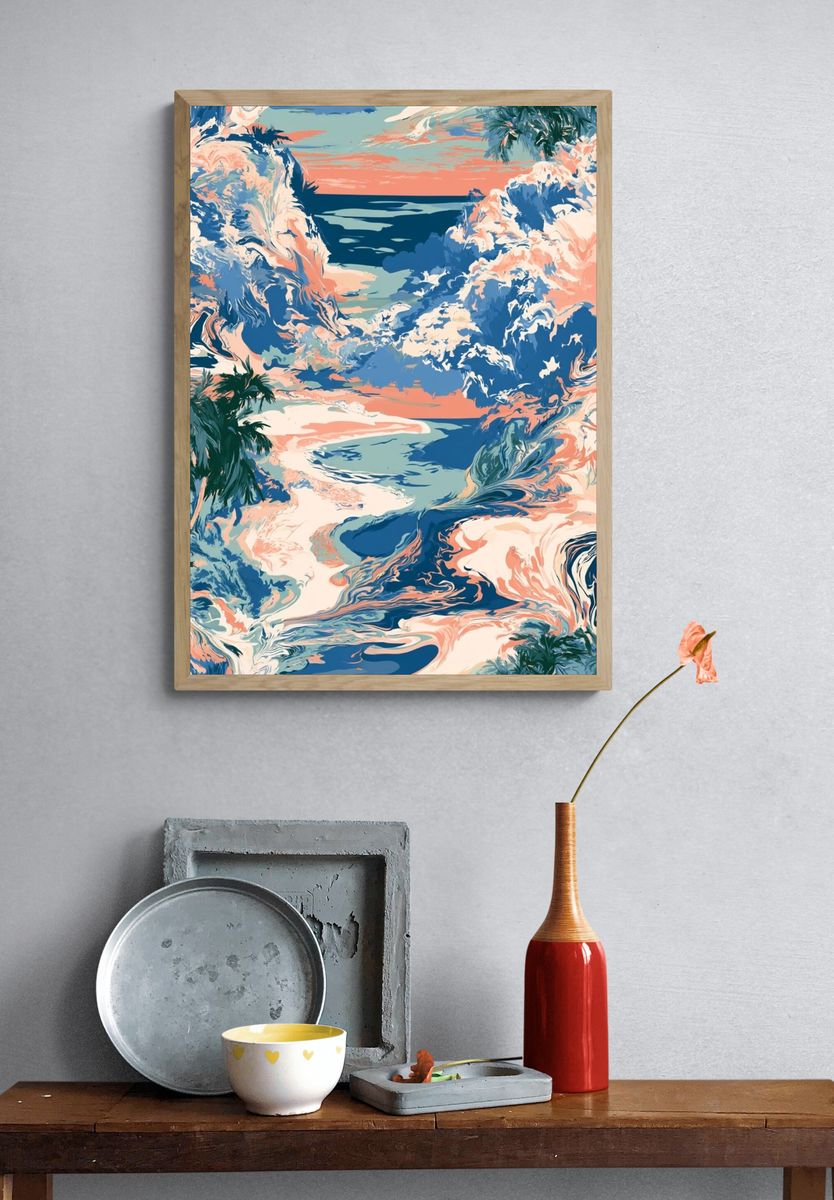 Tropical Ocean Swirl Illustration Poster. — room view 3
