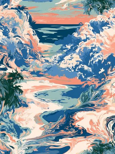 Tropical Ocean Swirl Illustration Poster.