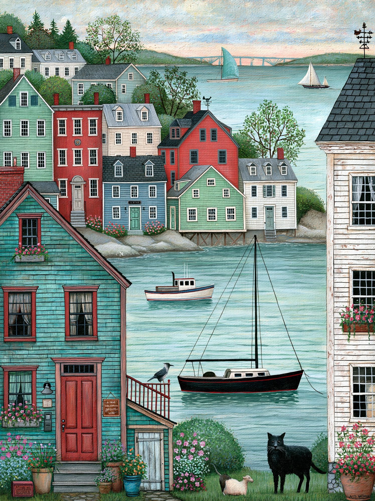 Harbor Village Illustration Poster. poster — illustration art