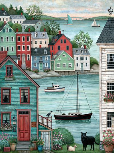 Harbor Village Illustration Poster. poster print