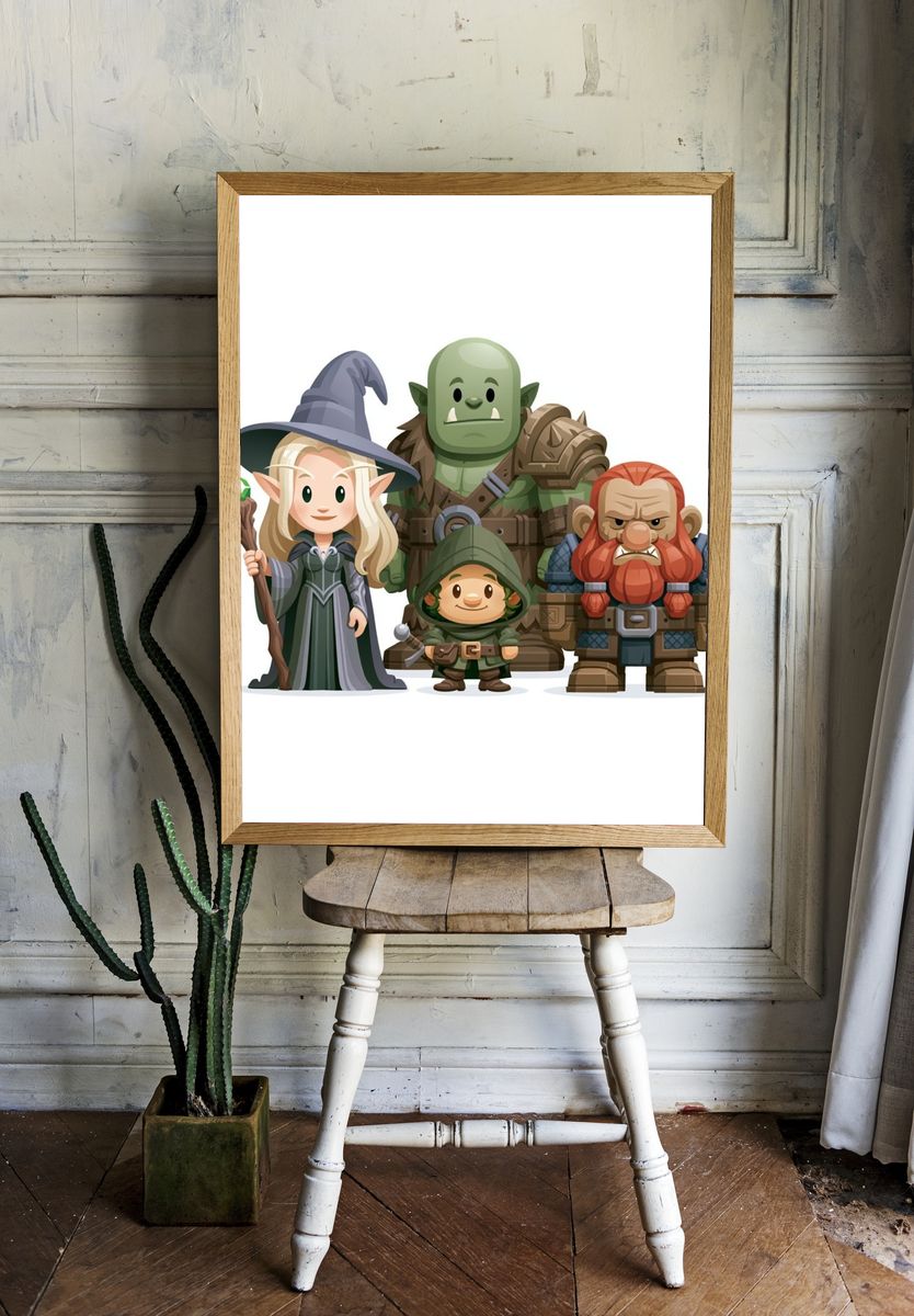 Fantasy RPG Characters Illustration Print. room preview