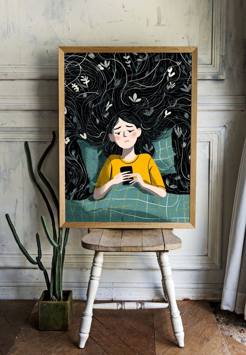 Sleepless Girl Digital Art Poster. room preview