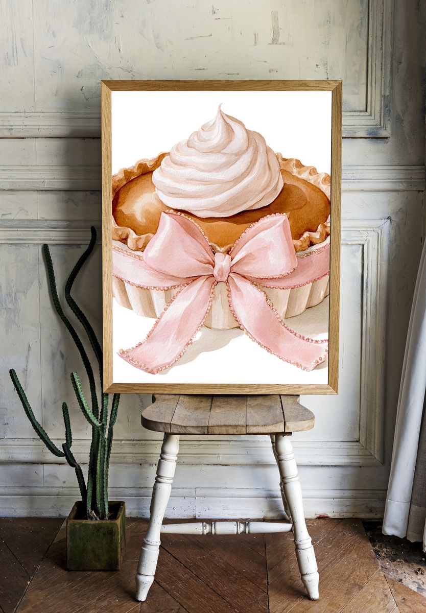 Pink Ribbon Pie Watercolor Poster. — room view 1