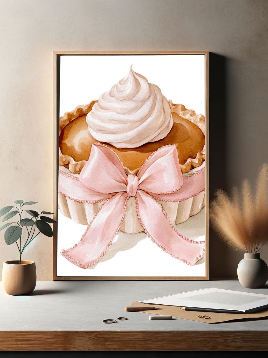 Pink Ribbon Pie Watercolor Poster. — room view 2