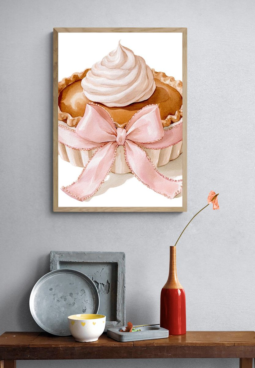 Pink Ribbon Pie Watercolor Poster. — room view 3