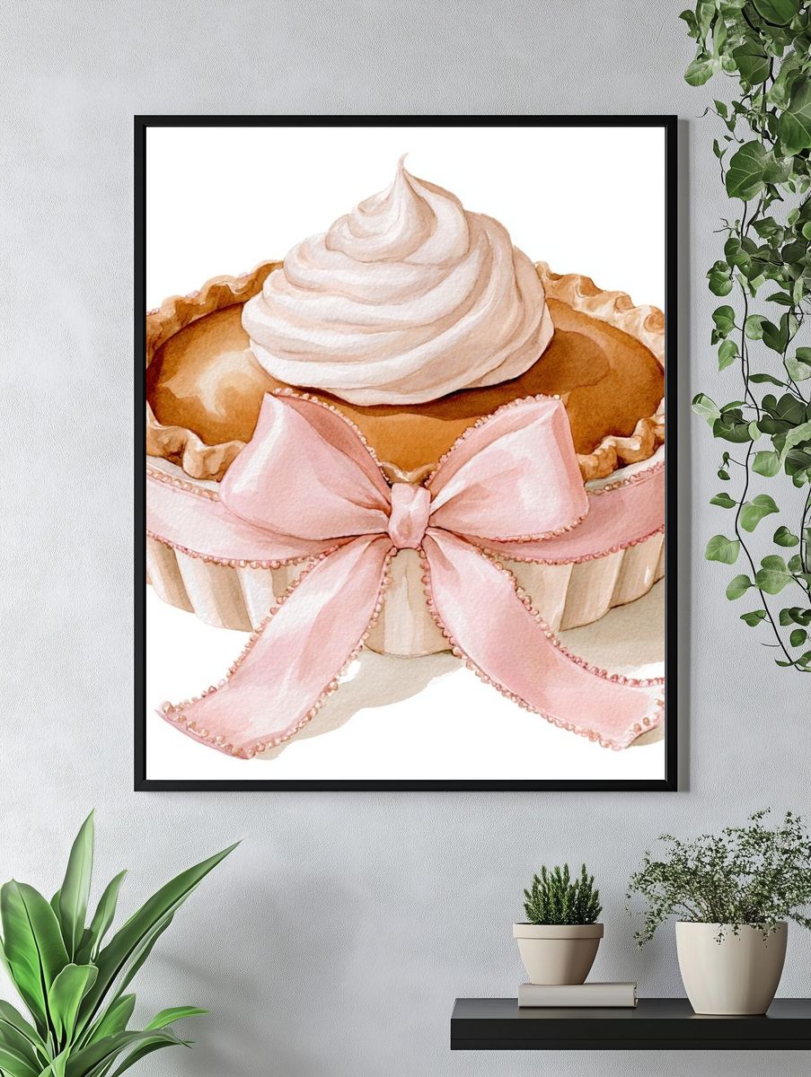 Pink Ribbon Pie Watercolor Poster. — room view 4