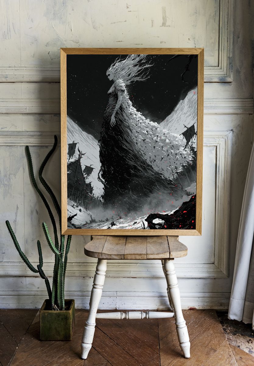 Dark Fantasy Warrior Illustration Poster. — room view 1