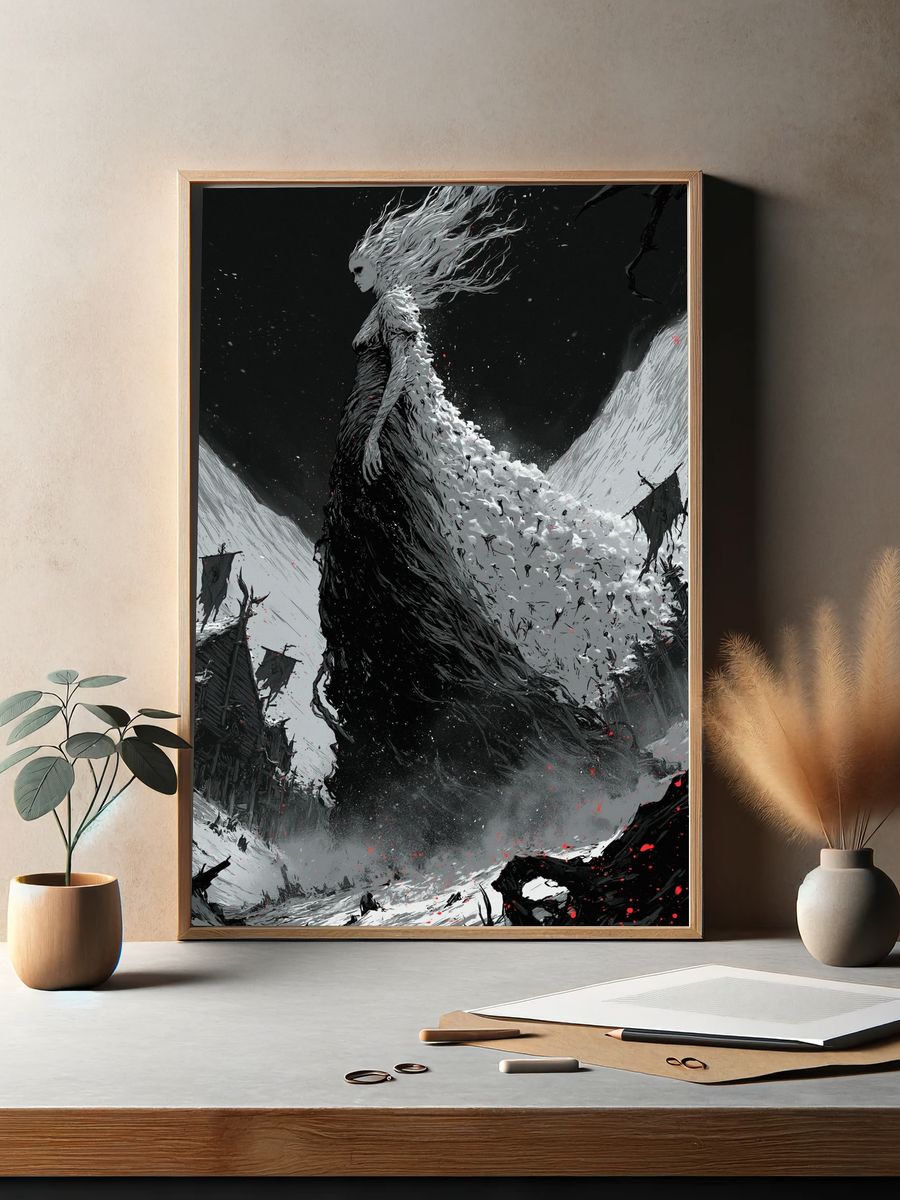 Dark Fantasy Warrior Illustration Poster. — room view 2