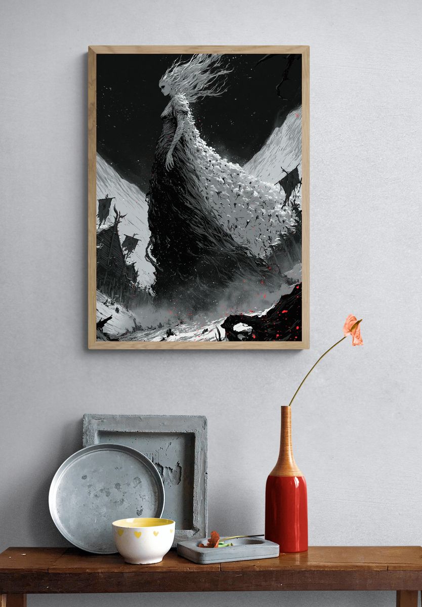 Dark Fantasy Warrior Illustration Poster. — room view 3
