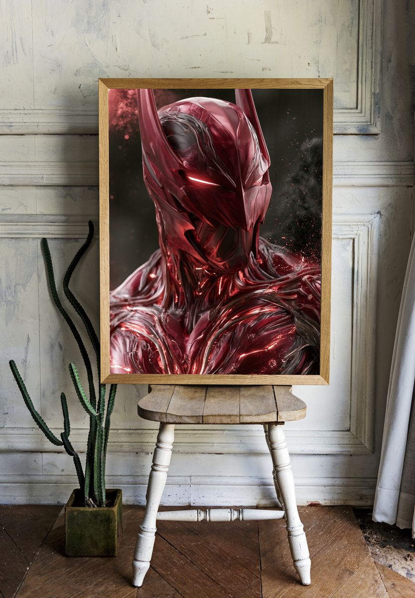 Red Metallic Superhero Portrait Poster. — room view 1