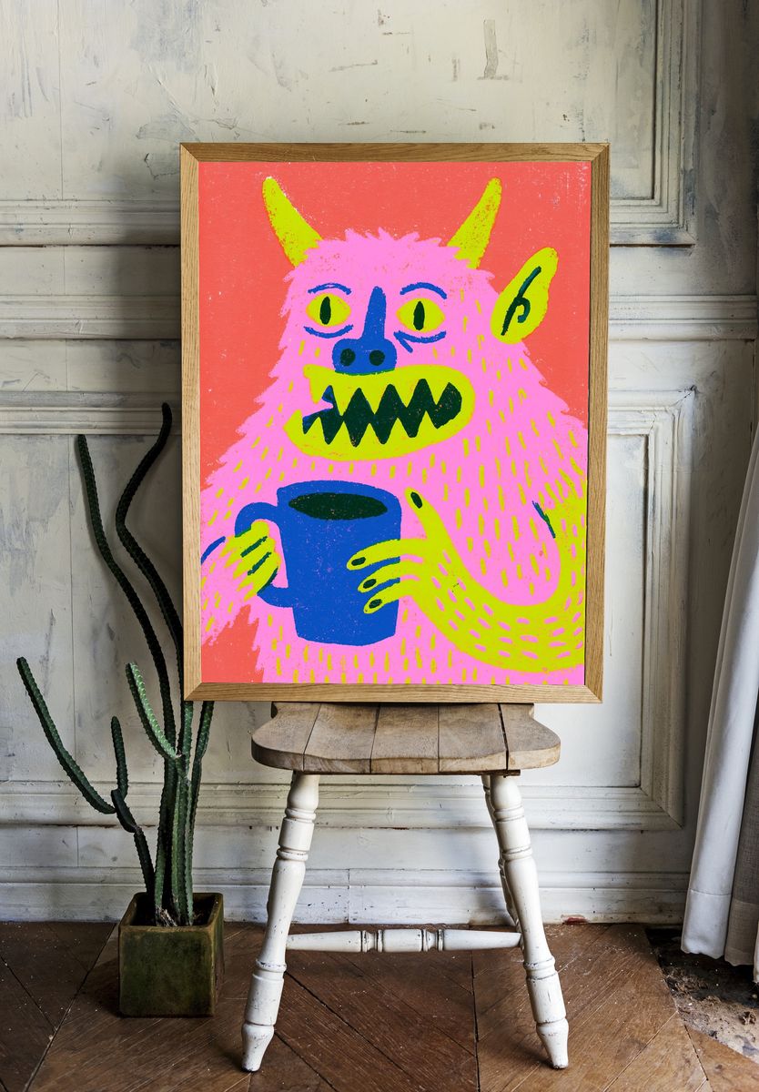 Neon Monster Illustration Poster. — room view 1