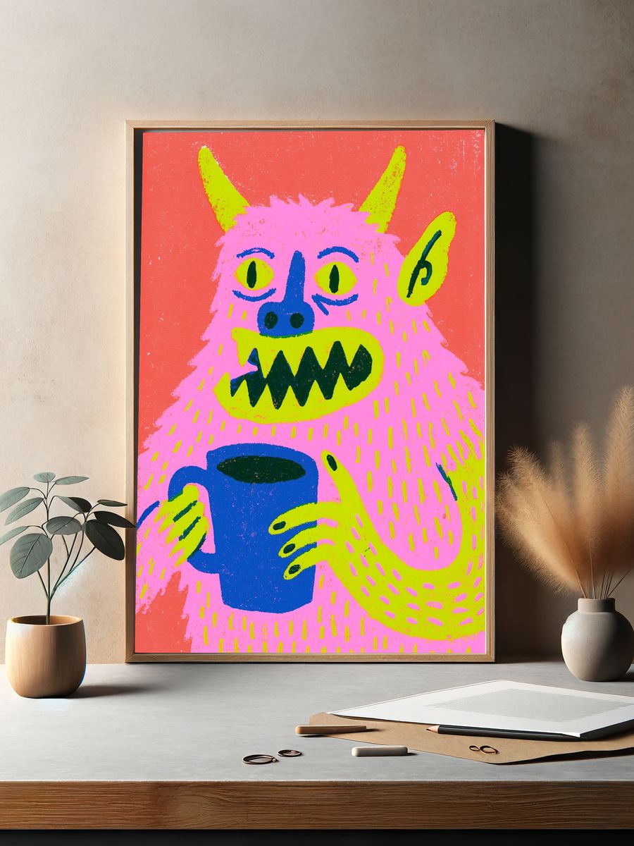 Neon Monster Illustration Poster. — room view 2