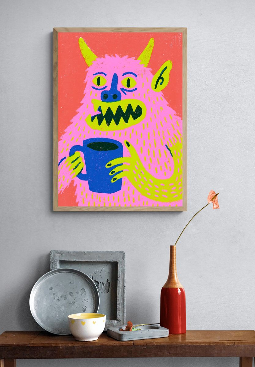 Neon Monster Illustration Poster. — room view 3