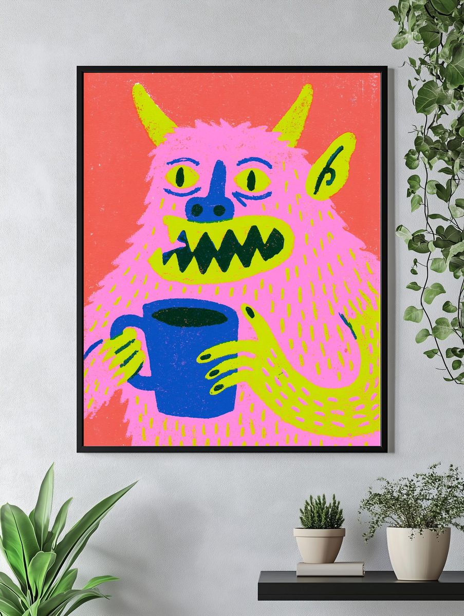 Neon Monster Illustration Poster. — room view 4