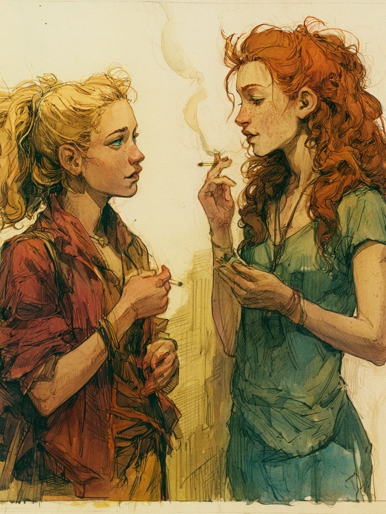 Two Women Smoking Illustration Poster. poster detail