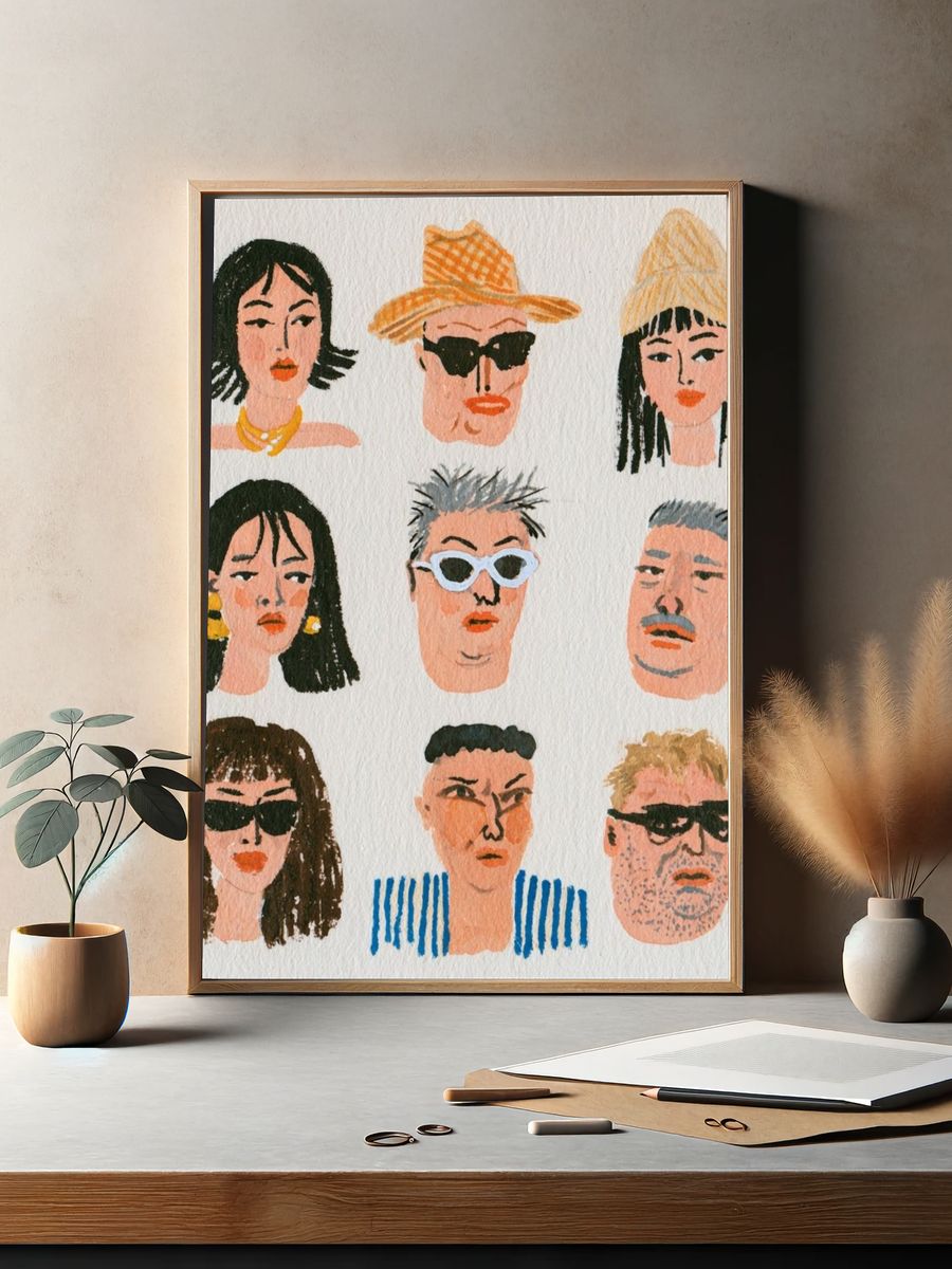 Eclectic Portrait Faces Illustration Poster. — room view 2