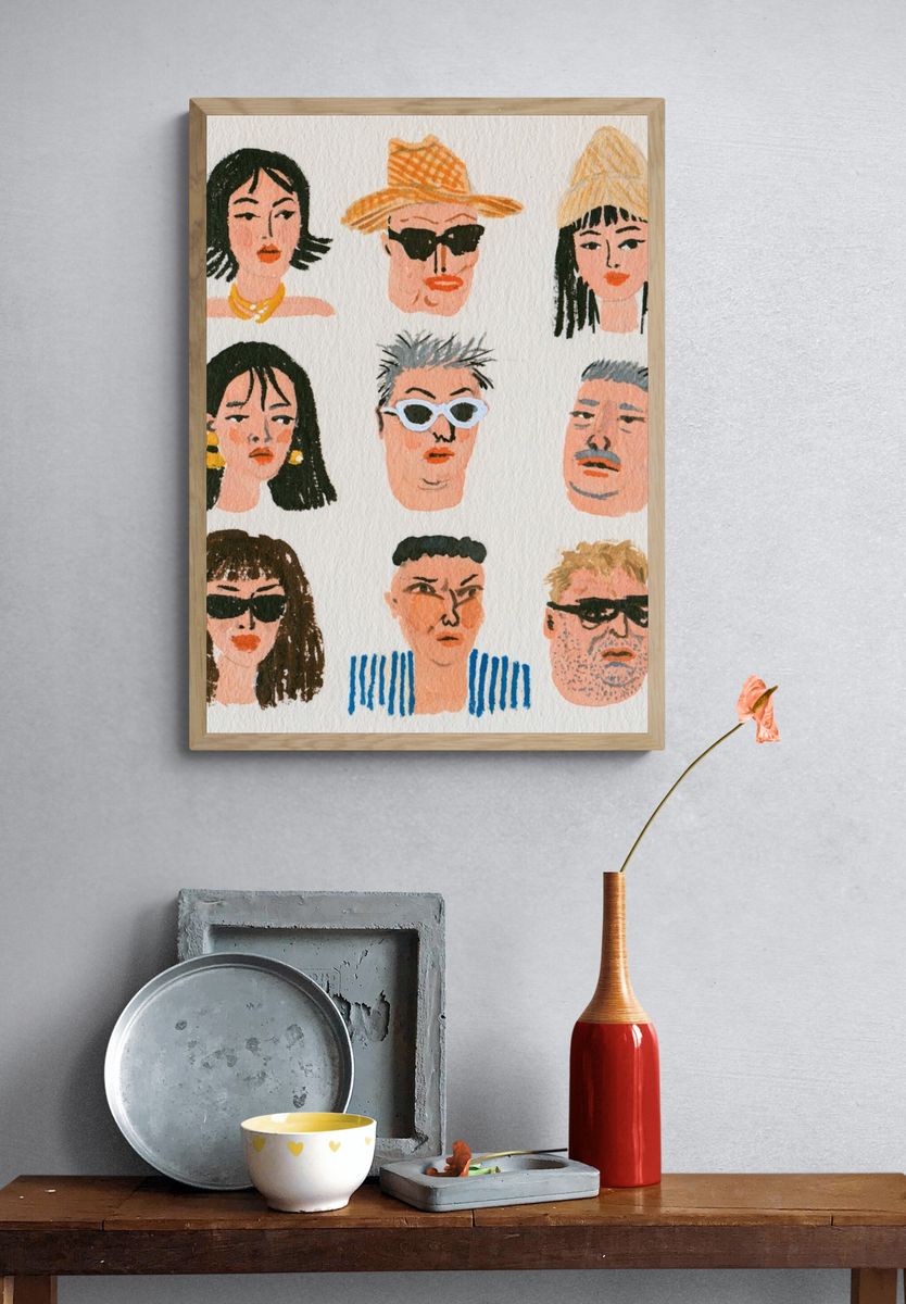 Eclectic Portrait Faces Illustration Poster. — room view 3