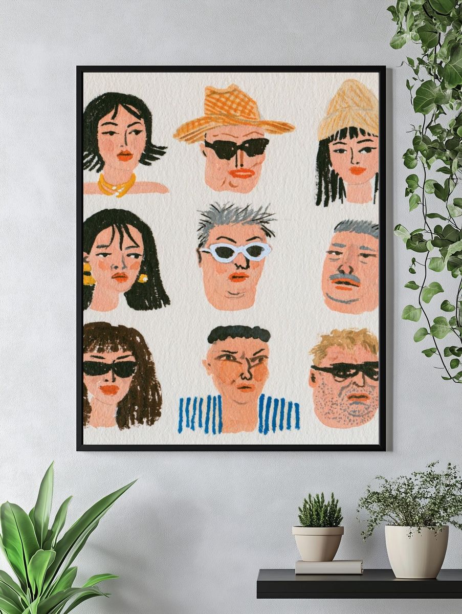 Eclectic Portrait Faces Illustration Poster. — room view 4