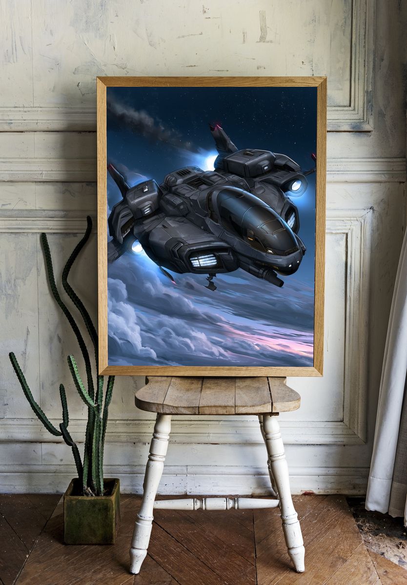 Futuristic Spacecraft Digital Art Poster. — room view 1