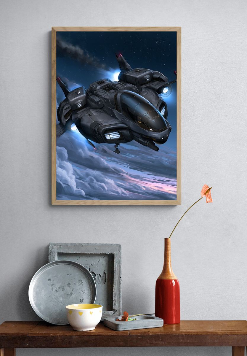 Futuristic Spacecraft Digital Art Poster. — room view 3
