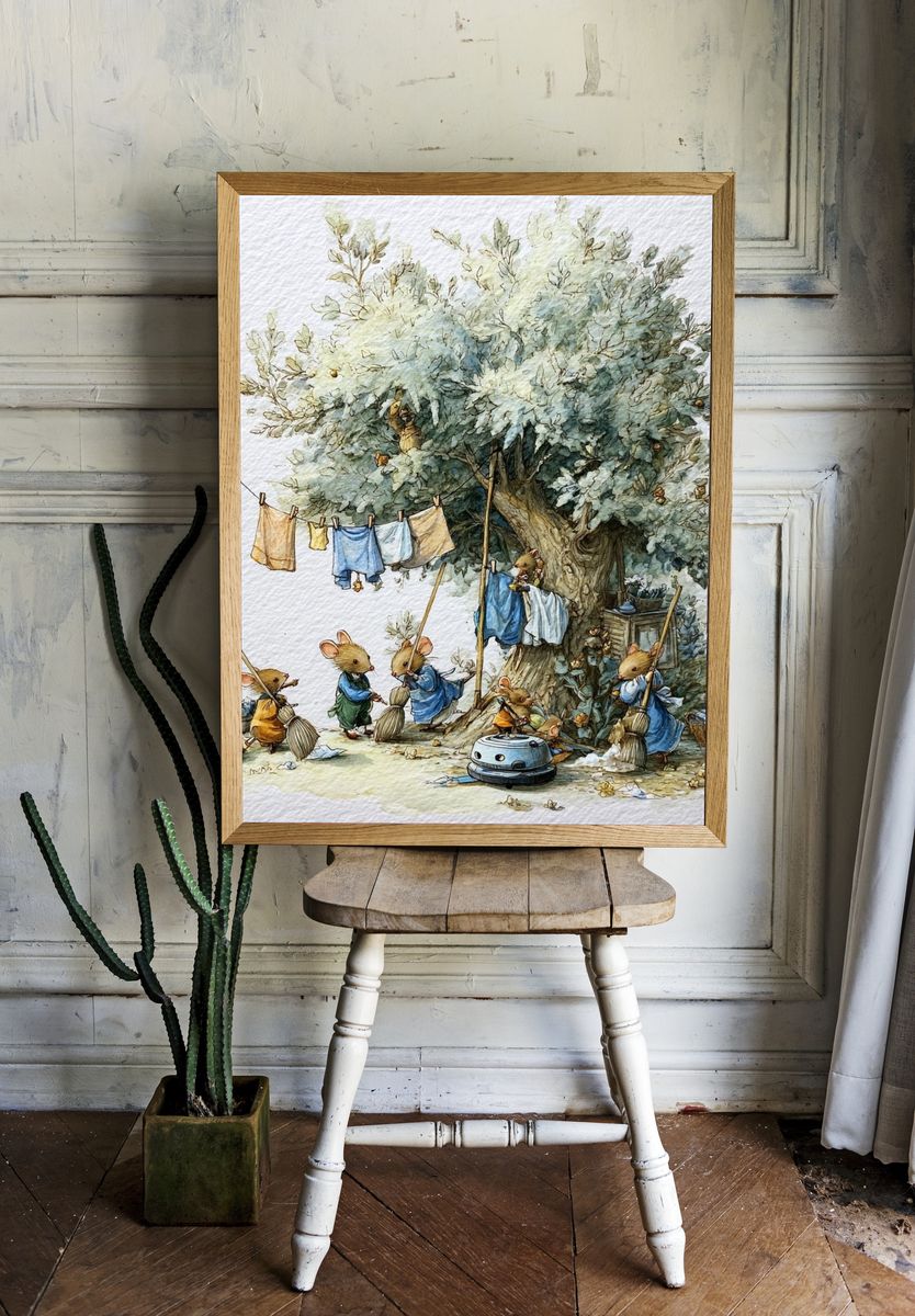 Mouse Garden Chores Illustration Poster. room preview