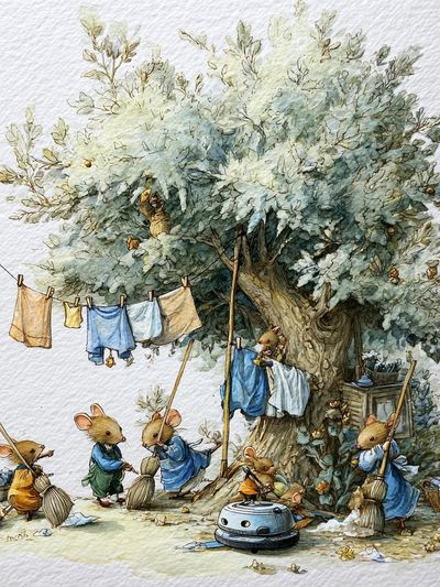 Mouse Garden Chores Illustration Poster. poster
